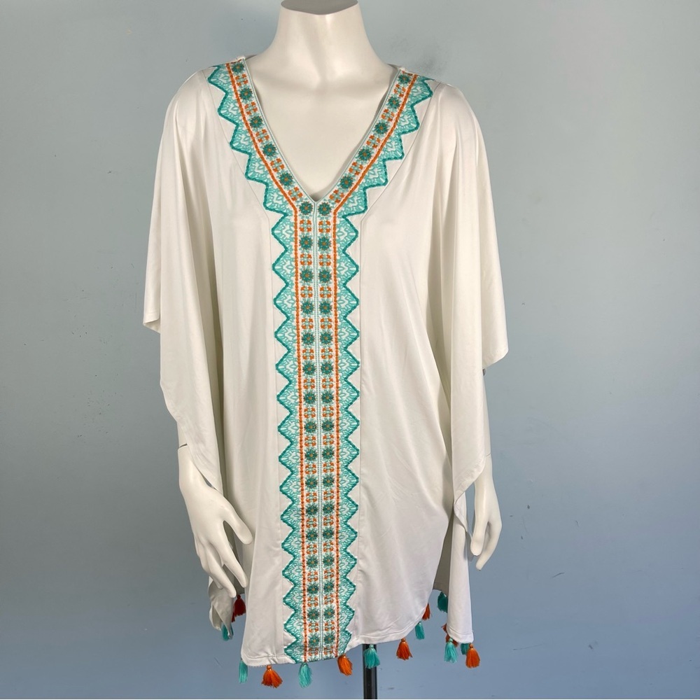 Cabana Life Cayman Kaftan Tunic Swim‎ Cover Up Size S /M White Embroidered